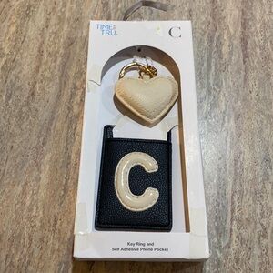 NEW Heart Key Ring with “C” Black Phone Pocket
